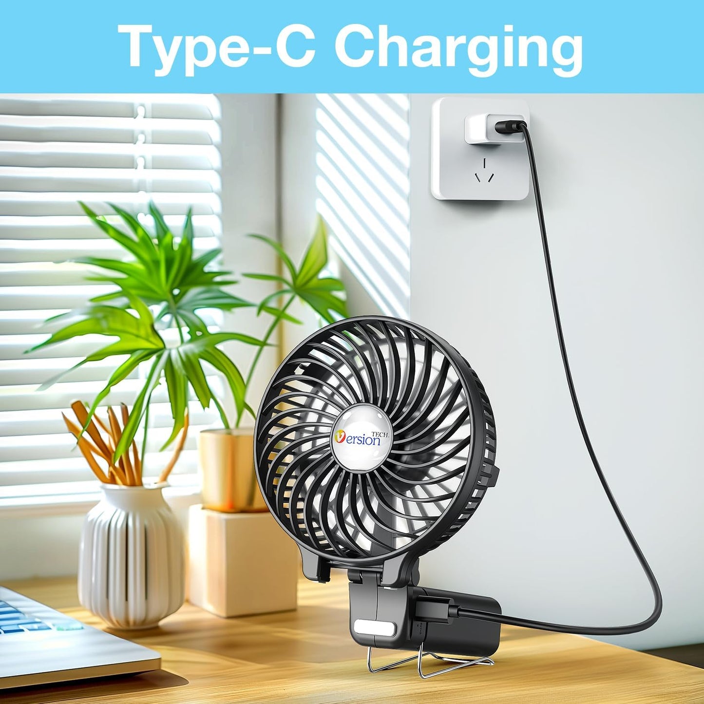 Portable Handheld Fan, Travel & Camping Essentials Small Desk Fans, Mini Personal Accessories with USB Rechargeable Battery Operated Cooling Electric for Office Room Household Black