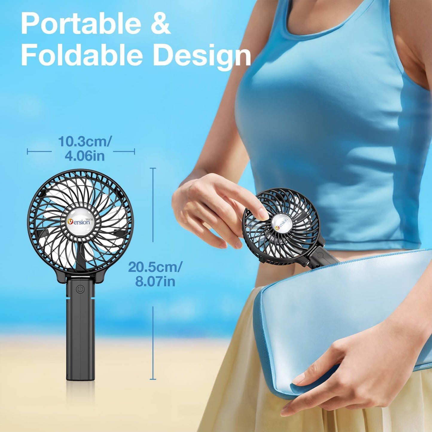 Portable Handheld Fan, Travel & Camping Essentials Small Desk Fans, Mini Personal Accessories with USB Rechargeable Battery Operated Cooling Electric for Office Room Household Black
