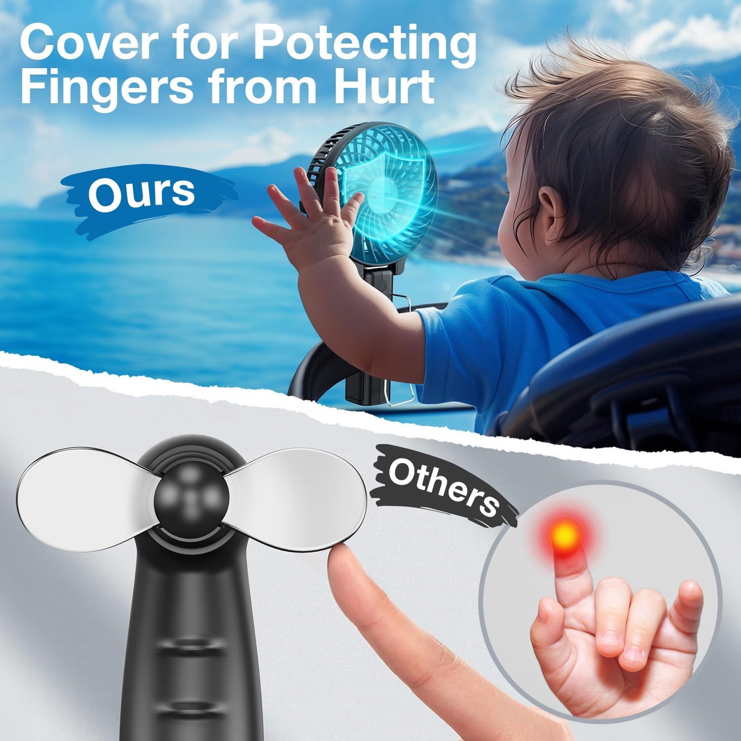Portable Handheld Fan, Travel & Camping Essentials Small Desk Fans, Mini Personal Accessories with USB Rechargeable Battery Operated Cooling Electric for Office Room Household Black