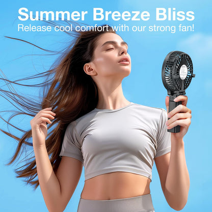 Portable Handheld Fan, Travel & Camping Essentials Small Desk Fans, Mini Personal Accessories with USB Rechargeable Battery Operated Cooling Electric for Office Room Household Black