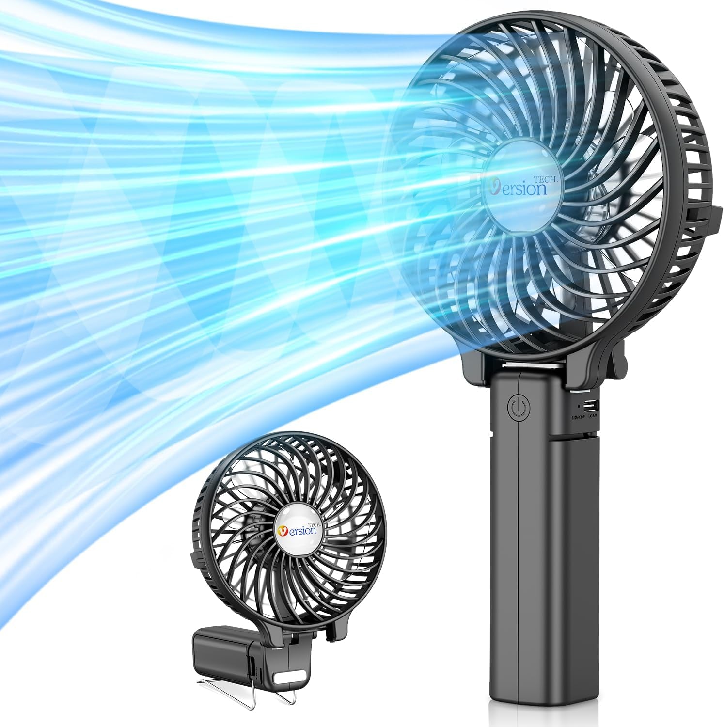 Portable Handheld Fan, Travel & Camping Essentials Small Desk Fans, Mini Personal Accessories with USB Rechargeable Battery Operated Cooling Electric for Office Room Household Black